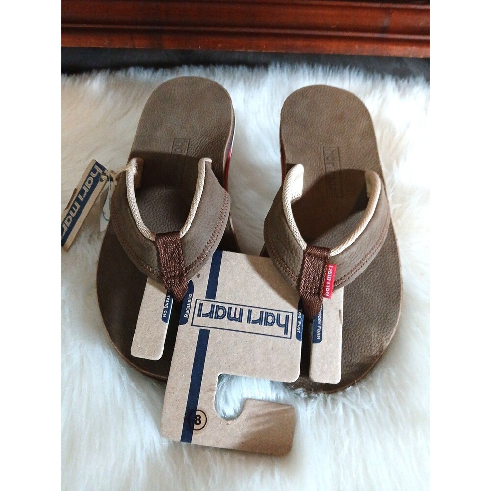 NWT'S HARI MARI Men's Size 8 Java Brown Leather Pier Flip Flops